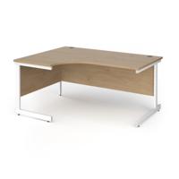 Contract 25 left hand ergonomic desk with white cantilever leg 1600mm - kendal oak top