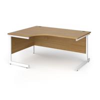 Contract 25 left hand ergonomic desk with white cantilever leg 1600mm - oak top