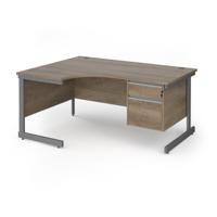 Contract 25 left hand ergonomic desk with 2 drawer pedestal and graphite cantilever leg 1600mm - nebraska oak top