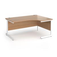 Contract 25 right hand ergonomic desk with white cantilever leg 1600mm - beech top