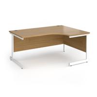 Contract 25 right hand ergonomic desk with white cantilever leg 1600mm - oak top