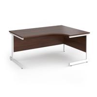 Contract 25 right hand ergonomic desk with white cantilever leg 1600mm - walnut top