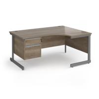 Contract 25 right hand ergonomic desk with 2 drawer pedestal and graphite cantilever leg 1600mm - nebraska oak top