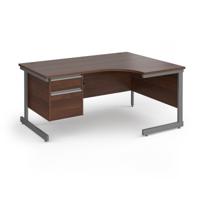 Contract 25 right hand ergonomic desk with 2 drawer pedestal and graphite cantilever leg 1600mm - walnut top