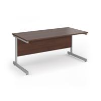 Contract 25 straight desk with silver cantilever leg 1600mm x 800mm - walnut top
