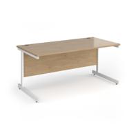 Contract 25 straight desk with white cantilever leg 1600mm x 800mm - kendal oak top