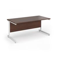 Contract 25 straight desk with white cantilever leg 1600mm x 800mm - walnut top