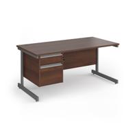 Contract 25 straight desk with 2 drawer pedestal and graphite cantilever leg 1600mm x 800mm - walnut top