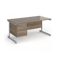 Contract 25 straight desk with 2 drawer pedestal and silver cantilever leg 1600mm x 800mm - nebraska oak top