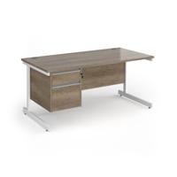 Contract 25 straight desk with 2 drawer pedestal and white cantilever leg 1600mm x 800mm - nebraska oak top