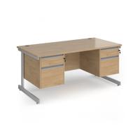 Contract 25 straight desk with 2 and 2 drawer pedestals and silver cantilever leg 1600mm x 800mm - kendal oak top