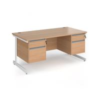 Contract 25 straight desk with 2 and 2 drawer pedestals and white cantilever leg 1600mm x 800mm - beech top