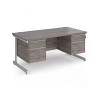 Contract 25 straight desk with 2 and 2 drawer pedestals and white cantilever leg 1600mm x 800mm - grey oak top