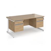 Contract 25 straight desk with 2 and 2 drawer pedestals and white cantilever leg 1600mm x 800mm - kendal oak top