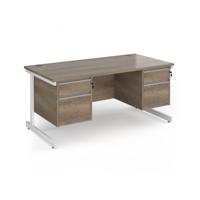 Contract 25 straight desk with 2 and 2 drawer pedestals and white cantilever leg 1600mm x 800mm - nebraska oak top