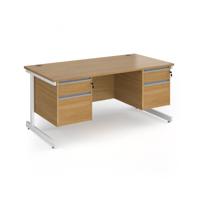 Contract 25 straight desk with 2 and 2 drawer pedestals and white cantilever leg 1600mm x 800mm - oak top