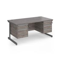 Contract 25 straight desk with 2 and 3 drawer pedestals and graphite cantilever leg 1600mm x 800mm - grey oak top