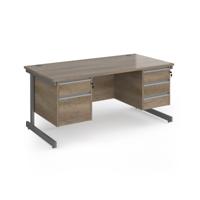Contract 25 straight desk with 2 and 3 drawer pedestals and graphite cantilever leg 1600mm x 800mm - nebraska oak top