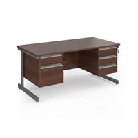 Contract 25 straight desk with 2 and 3 drawer pedestals and graphite cantilever leg 1600mm x 800mm - walnut top