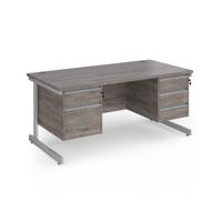 Contract 25 straight desk with 2 and 3 drawer pedestals and silver cantilever leg 1600mm x 800mm - grey oak top