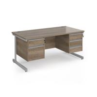 Contract 25 straight desk with 2 and 3 drawer pedestals and silver cantilever leg 1600mm x 800mm - nebraska oak top