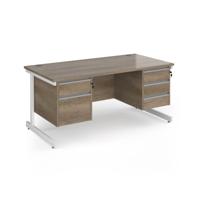 Contract 25 straight desk with 2 and 3 drawer pedestals and white cantilever leg 1600mm x 800mm - nebraska oak top