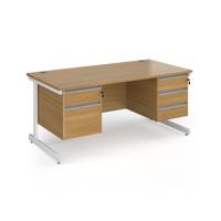Contract 25 straight desk with 2 and 3 drawer pedestals and white cantilever leg 1600mm x 800mm - oak top