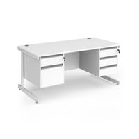 Contract 25 straight desk with 2 and 3 drawer pedestals and white cantilever leg 1600mm x 800mm - white top