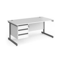 Contract 25 straight desk with 3 drawer pedestal and graphite cantilever leg 1600mm x 800mm - white top