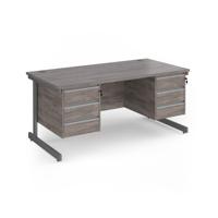 Contract 25 straight desk with 3 and 3 drawer pedestals and graphite cantilever leg 1600mm x 800mm - grey oak top