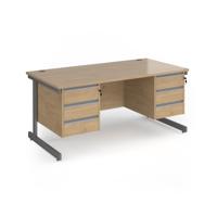 Contract 25 straight desk with 3 and 3 drawer pedestals and graphite cantilever leg 1600mm x 800mm - kendal oak top