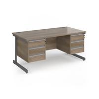 Contract 25 straight desk with 3 and 3 drawer pedestals and graphite cantilever leg 1600mm x 800mm - nebraska oak top