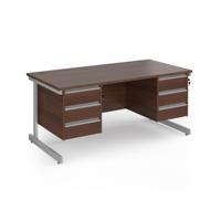 Contract 25 straight desk with 3 and 3 drawer pedestals and silver cantilever leg 1600mm x 800mm - walnut top