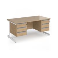 Contract 25 straight desk with 3 and 3 drawer pedestals and white cantilever leg 1600mm x 800mm - kendal oak top