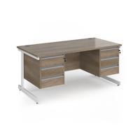 Contract 25 straight desk with 3 and 3 drawer pedestals and white cantilever leg 1600mm x 800mm - nebraska oak top