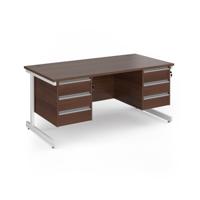 Contract 25 straight desk with 3 and 3 drawer pedestals and white cantilever leg 1600mm x 800mm - walnut top