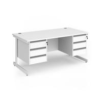Contract 25 straight desk with 3 and 3 drawer pedestals and white cantilever leg 1600mm x 800mm - white top