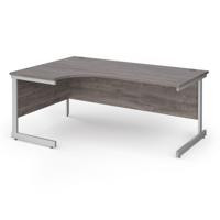 Contract 25 left hand ergonomic desk with silver cantilever leg 1800mm - grey oak top
