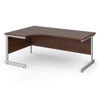 Contract 25 left hand ergonomic desk with silver cantilever leg 1800mm - walnut top