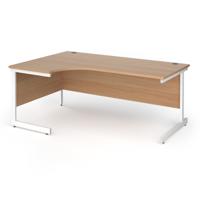Contract 25 left hand ergonomic desk with white cantilever leg 1800mm - beech top