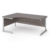 Contract 25 left hand ergonomic desk with white cantilever leg 1800mm - grey oak top