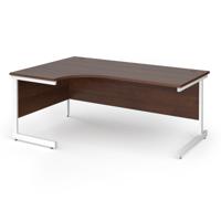 Contract 25 left hand ergonomic desk with white cantilever leg 1800mm - walnut top