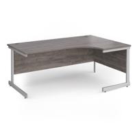 Contract 25 right hand ergonomic desk with silver cantilever leg 1800mm - grey oak top