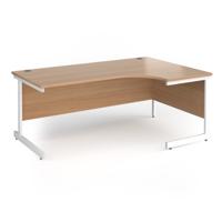 Contract 25 right hand ergonomic desk with white cantilever leg 1800mm - beech top