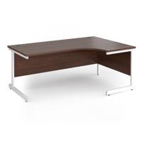 Contract 25 right hand ergonomic desk with white cantilever leg 1800mm - walnut top