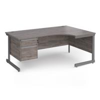 Contract 25 right hand ergonomic desk with 2 drawer pedestal and graphite cantilever leg 1800mm - grey oak top