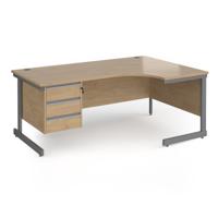 Contract 25 right hand ergonomic desk with 3 drawer pedestal and graphite cantilever leg 1800mm - kendal oak top