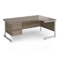 Contract 25 right hand ergonomic desk with 3 drawer pedestal and silver cantilever leg 1800mm - nebraska oak top