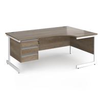 Contract 25 right hand ergonomic desk with 3 drawer pedestal and white cantilever leg 1800mm - nebraska oak top