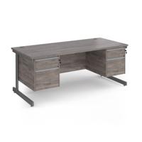 Contract 25 straight desk with 2 and 2 drawer pedestals and graphite cantilever leg 1800mm x 800mm - grey oak top